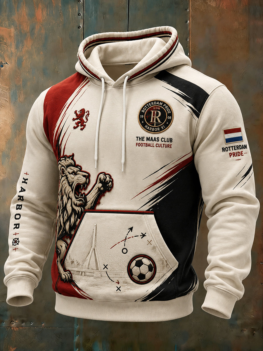 Herenhoodie met lange mouwen en voetbalprint
