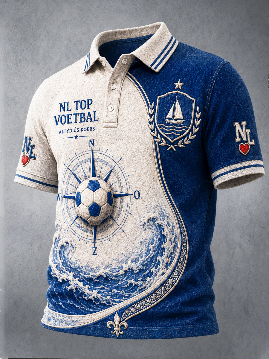 Nederlandse Eredivisie Heerenveen Football Patchwork Print Casual Poloshirt