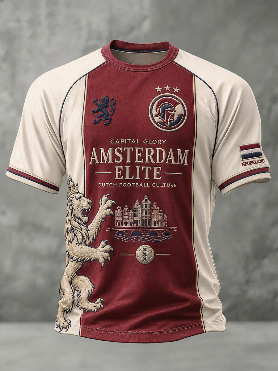 Heren-T-shirt met korte mouwen en raglanmouwen, voorzien van een voetbalprint