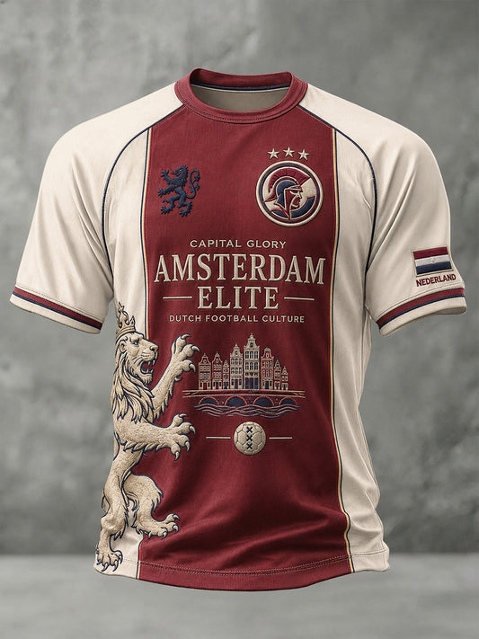 Heren-T-shirt met korte mouwen en raglanmouwen, voorzien van een voetbalprint