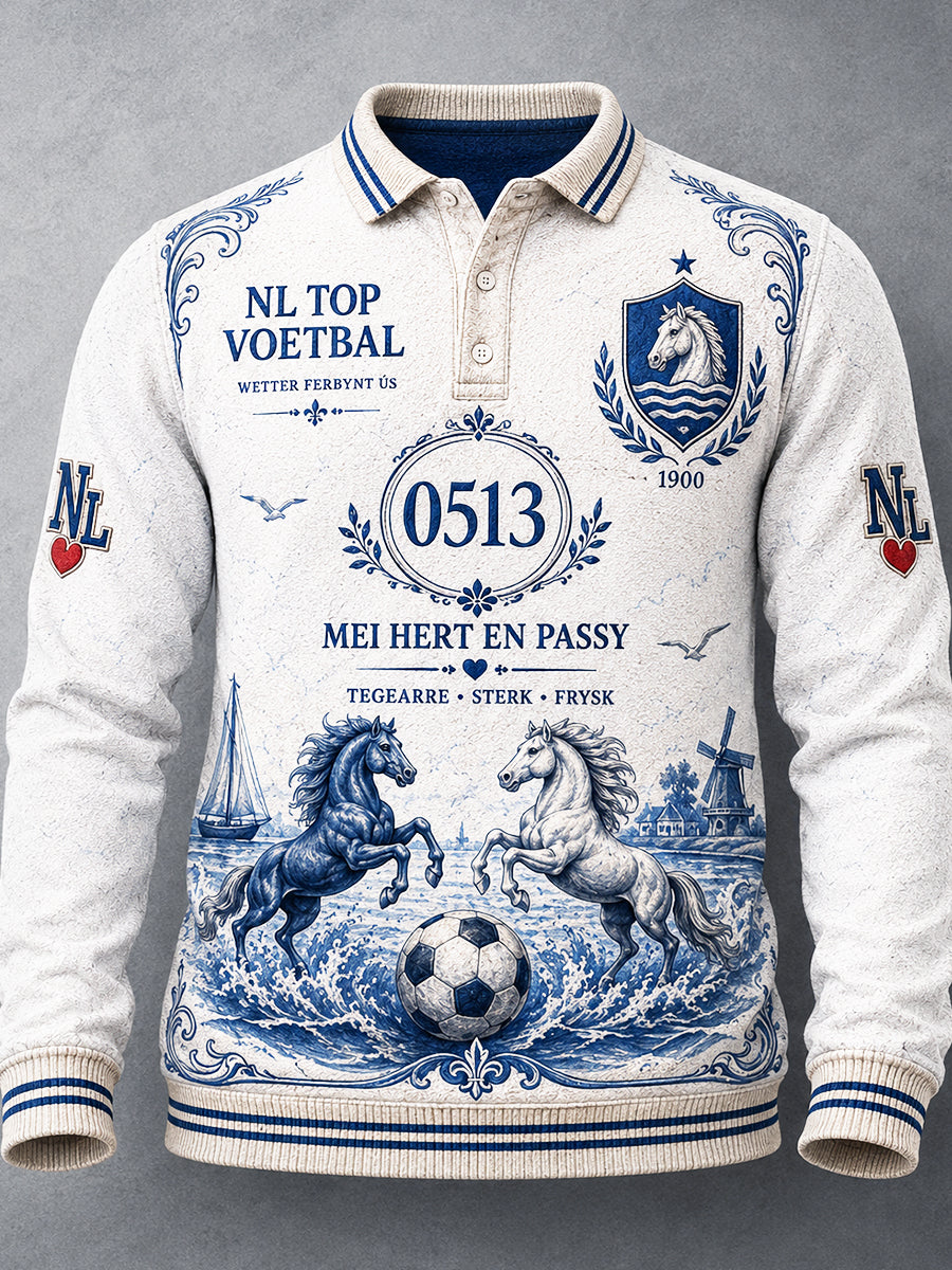 Nederlandse Eredivisie Heerenveen Voetbal-Gedrukt Casual Poloshirt met lange mouwen