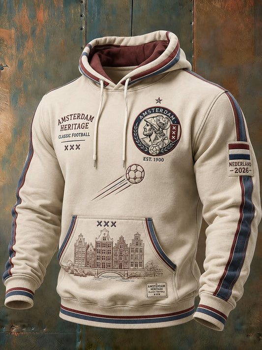 Herenhoodie met lange mouwen en voetbalprint