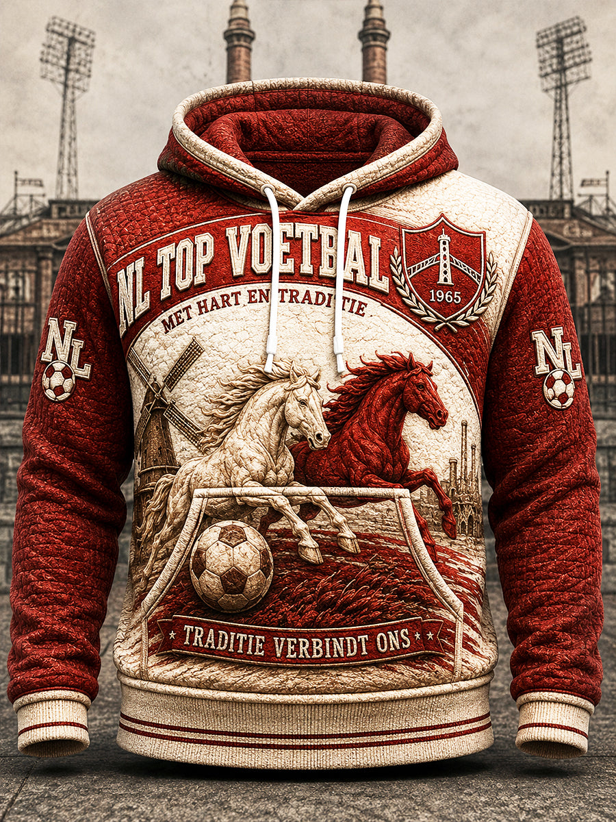Retro Nederlandse Eredivisie Twente Voetbal Patchwork Print Casual Sweatshirt met capuchon