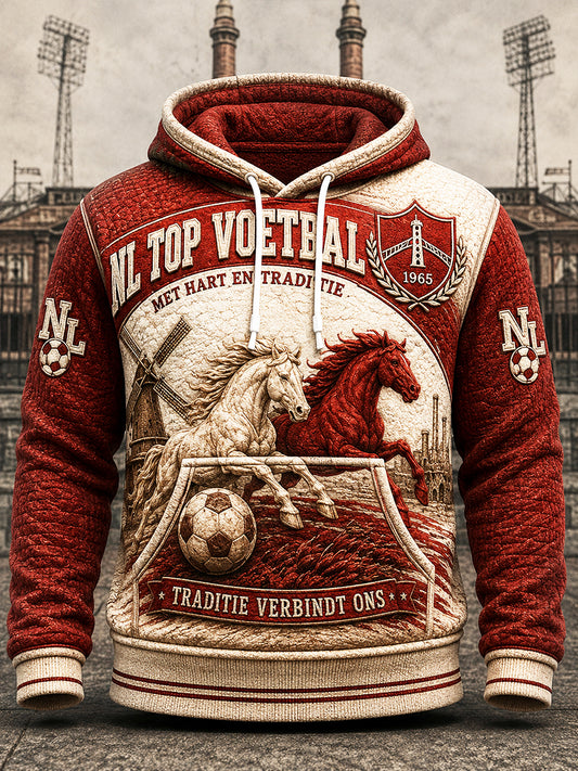 Retro Nederlandse Eredivisie Twente Voetbal Patchwork Print Casual Sweatshirt met capuchon