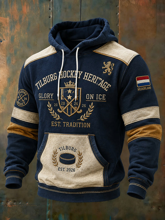 Herenhoodie met lange mouwen en ijs hockey‑thema