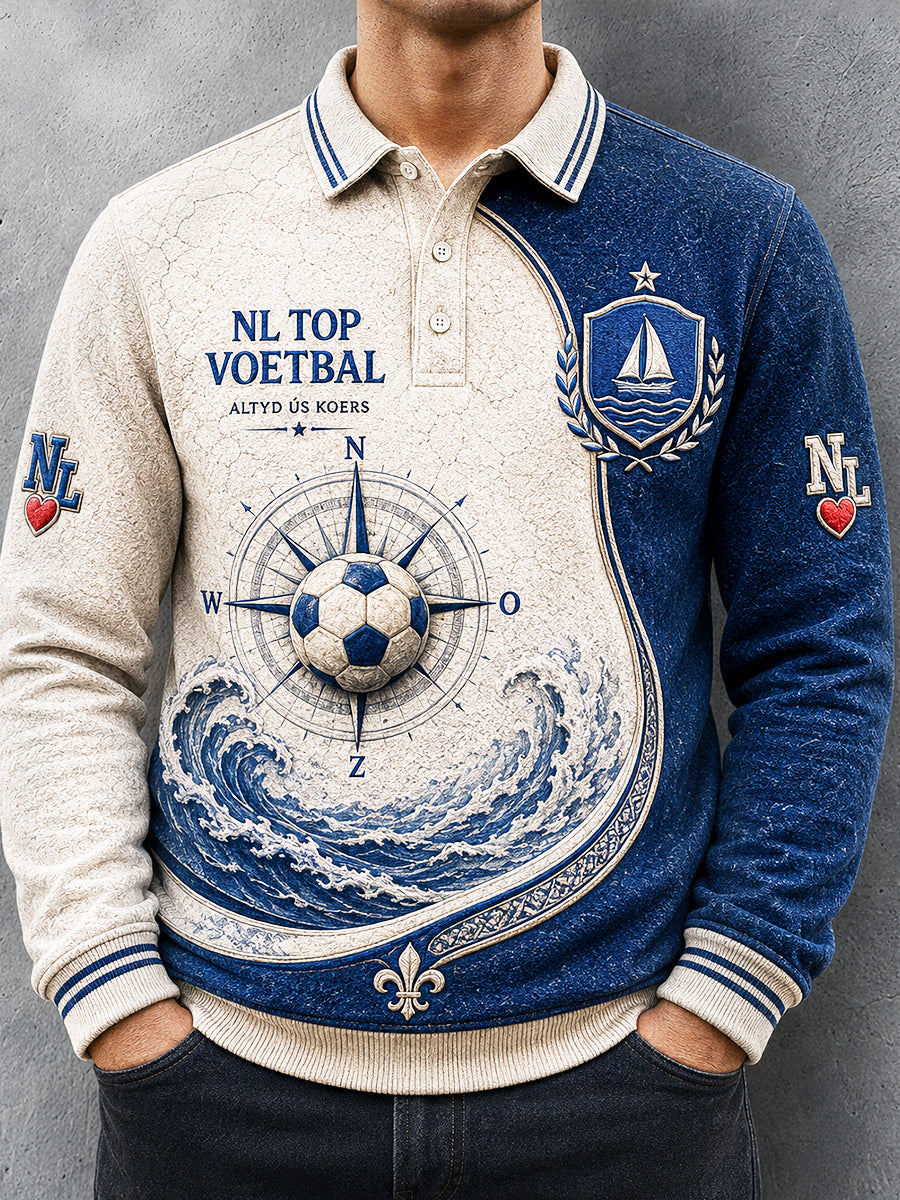 Nederlandse Eredivisie Heerenveen voetbal patchwork print casual poloshirt met lange mouwen
