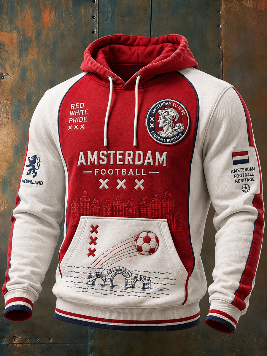 Herenhoodie met lange mouwen en voetbalprint