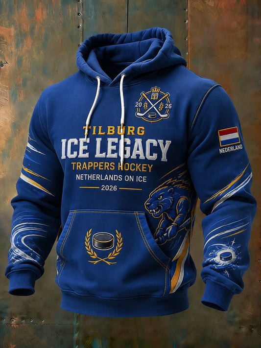 Herenhoodie met lange mouwen en ijs hockey‑thema