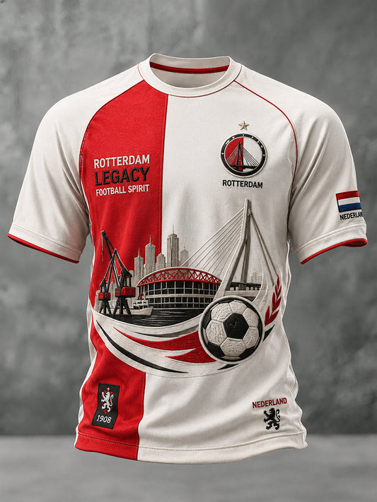 Heren-T-shirt met korte mouwen en raglanmouwen, voorzien van een voetbalprint