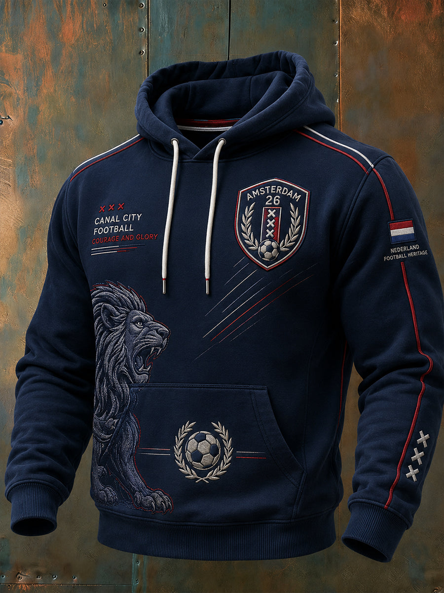Herenhoodie met lange mouwen en voetbalprint