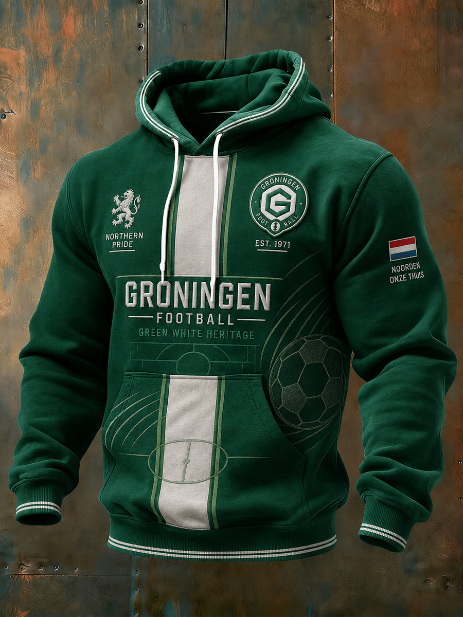 Herenhoodie met lange mouwen en voetbalprint