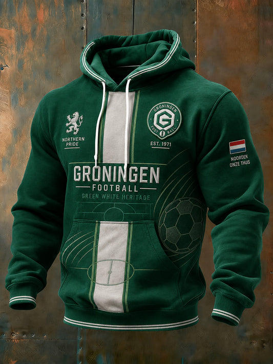 Herenhoodie met lange mouwen en voetbalprint