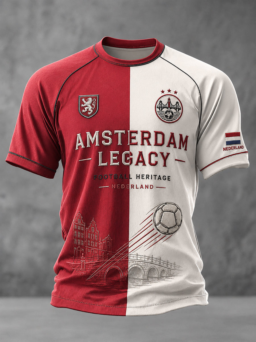 Heren-T-shirt met korte mouwen en raglanmouwen, voorzien van een voetbalprint