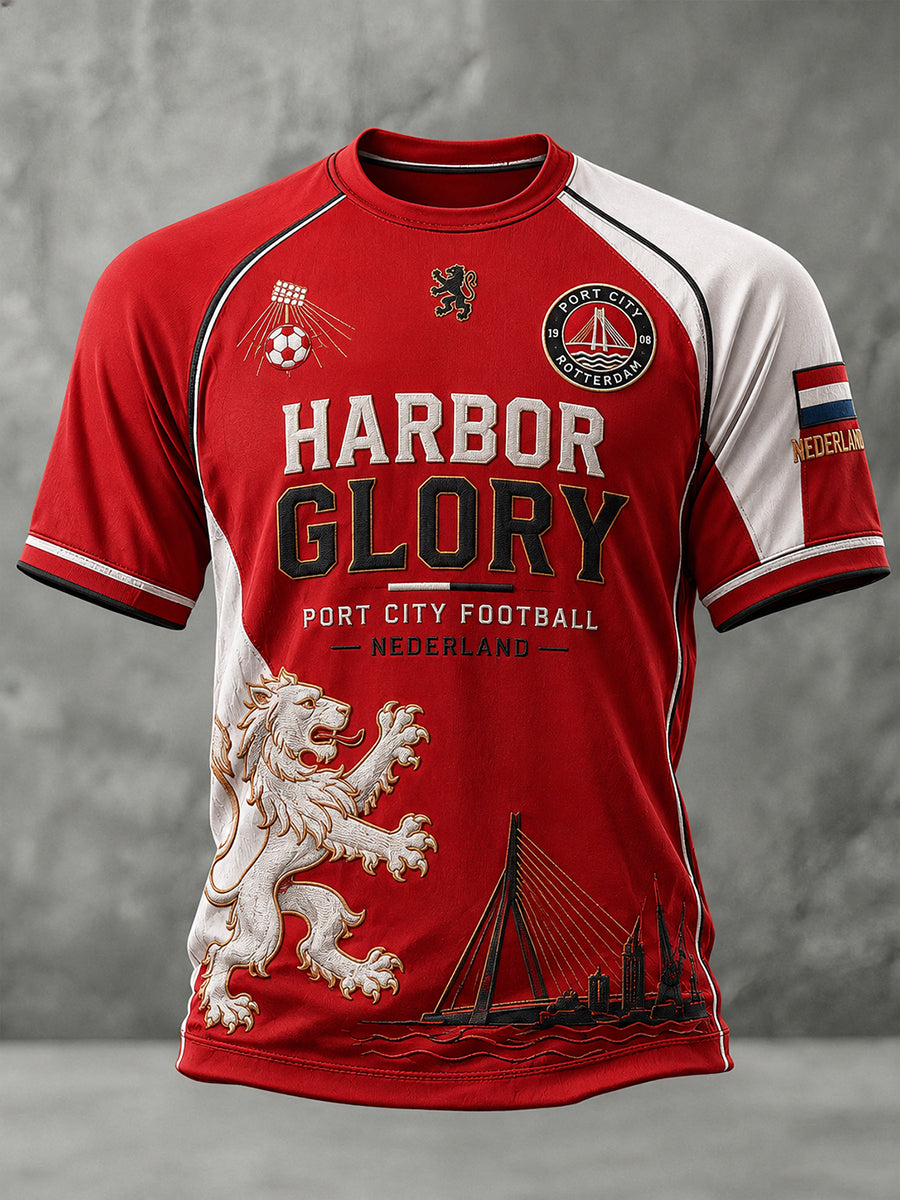 Heren-T-shirt met korte mouwen en raglanmouwen, voorzien van een voetbalprint