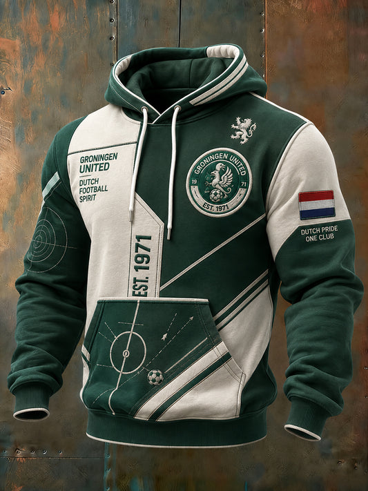 Herenhoodie met lange mouwen en voetbalprint
