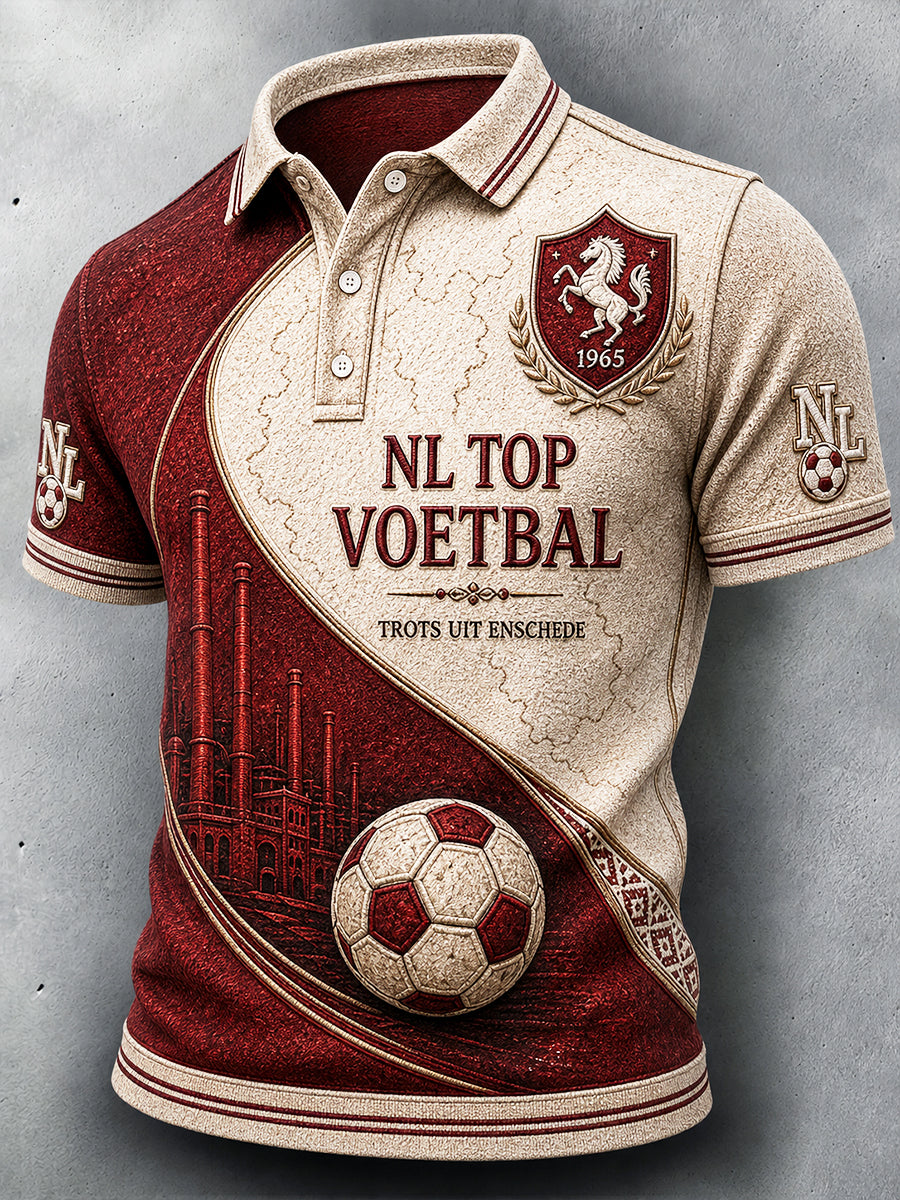 Herenvintage Nederlandse Eredivisie Twente Patchwork Print Casual Poloshirt