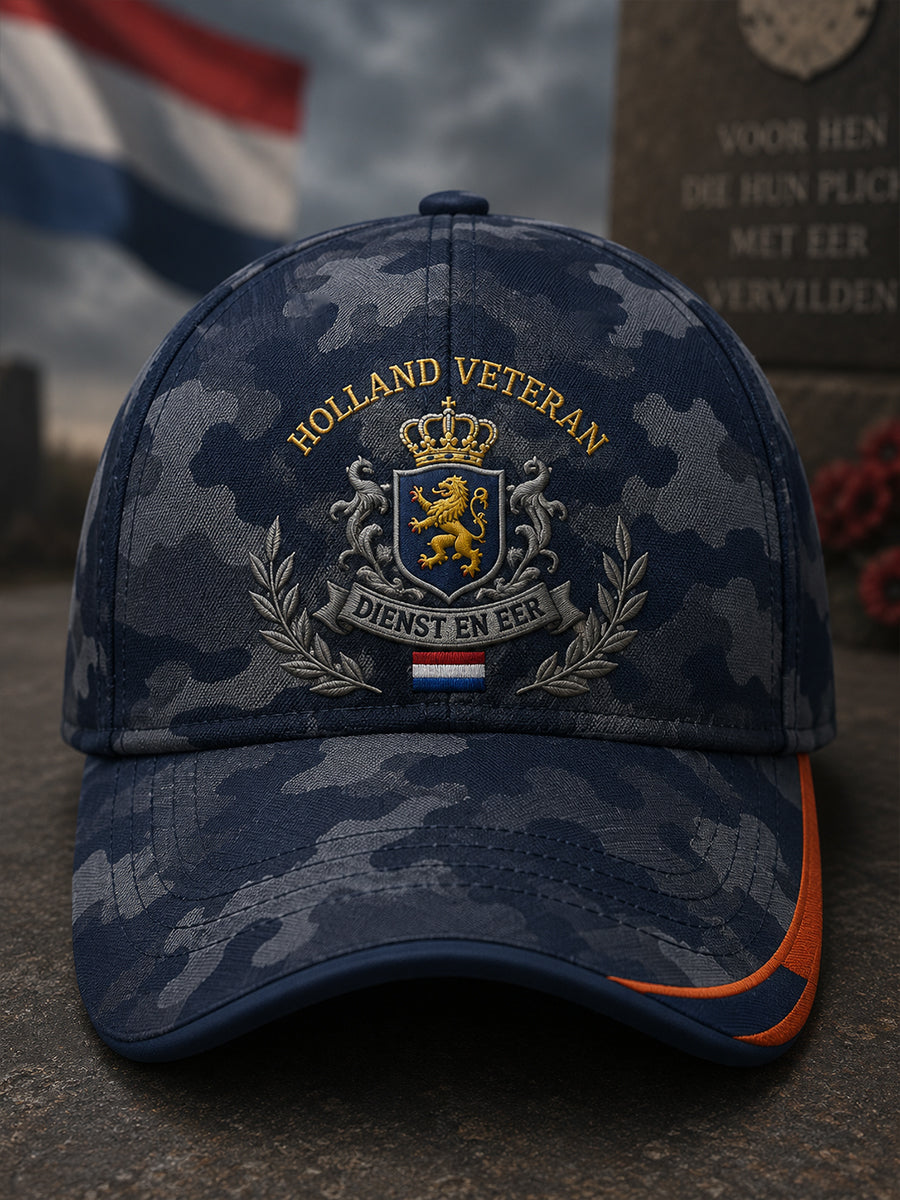 Herenpet in vintagestijl met camo-print en herdenkingsdetails voor veteranen
