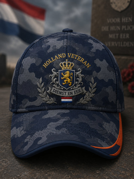 Herenpet in vintagestijl met camo-print en herdenkingsdetails voor veteranen