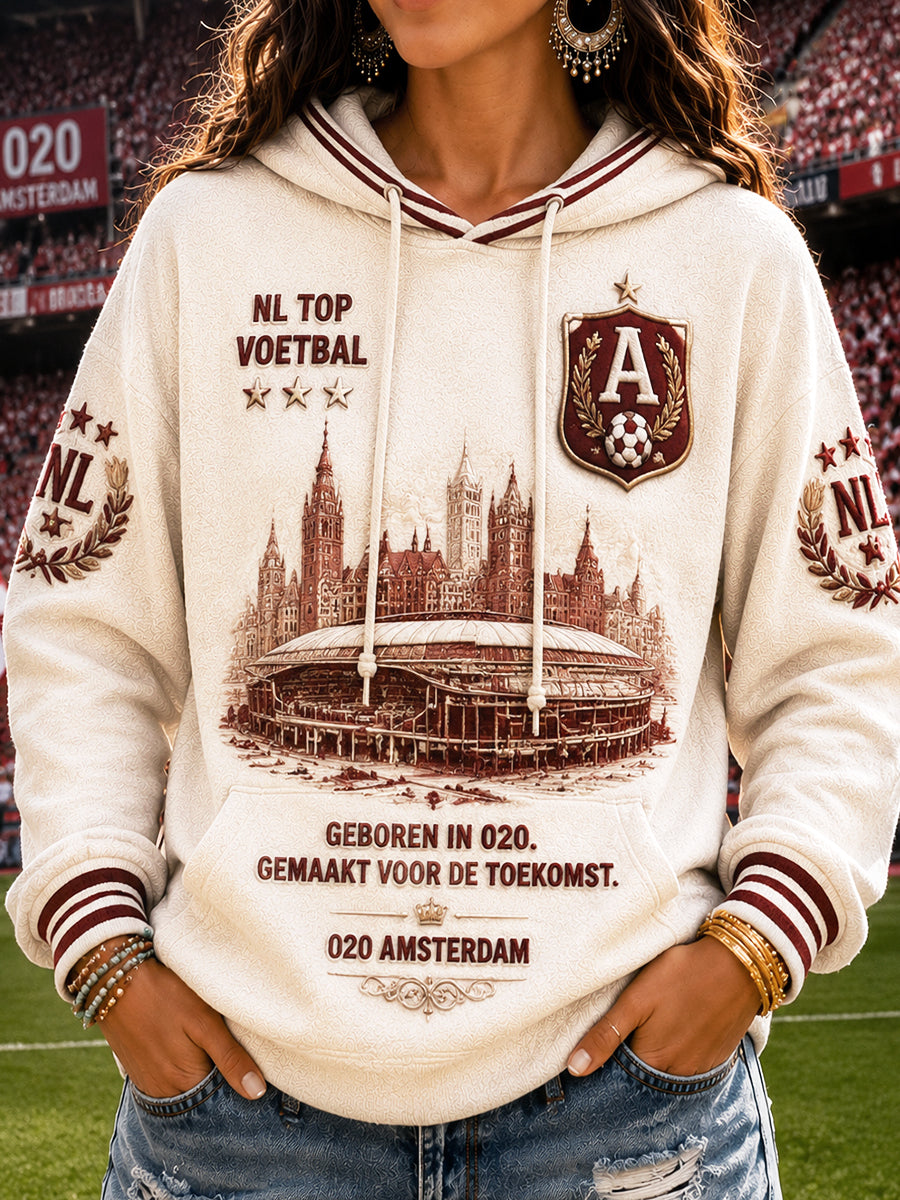 Dames Off-White Ajax Football-Gedrukte Casual Sweatshirt met capuchon