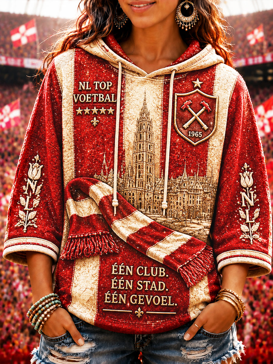 Twents voetbal gestreepte dames casual sweatshirt met capuchon