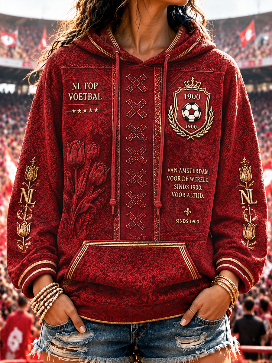 Dames Red Holland Ajax voetbalprint casual sweatshirt met capuchon