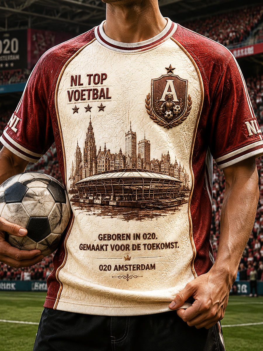 Heren Nederland Ajax Voetbal Patchwork Print Casual Drop-Shoulder T-shirt