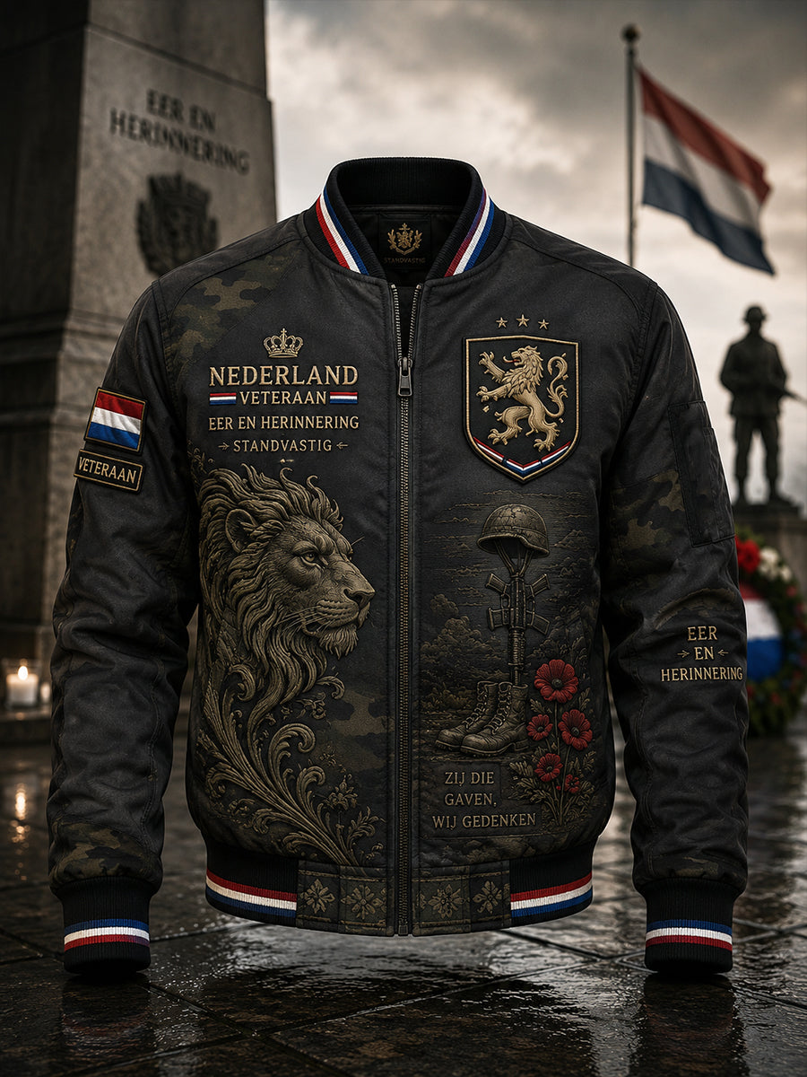 Herenjas met camouflageprint en veteranthema