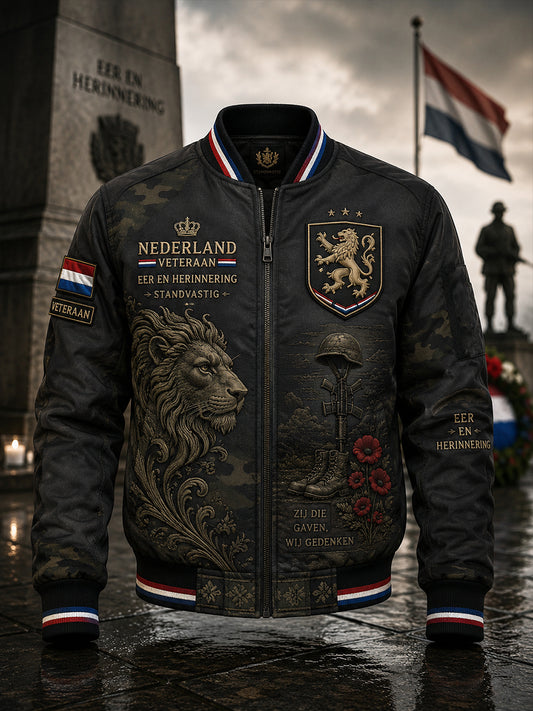 Herenjas met camouflageprint en veteranthema