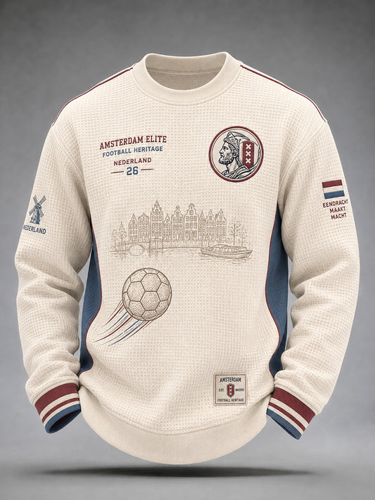 Herenvoetbalclub grafische wafel-gebreide top met lange mouwen