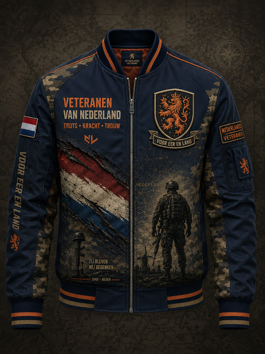 Herenjas met camouflageprint en veteranthema