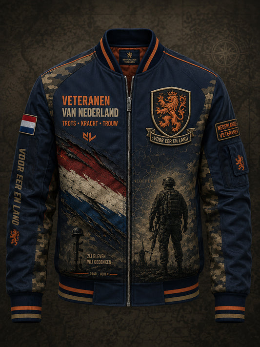 Herenjas met camouflageprint en veteranthema