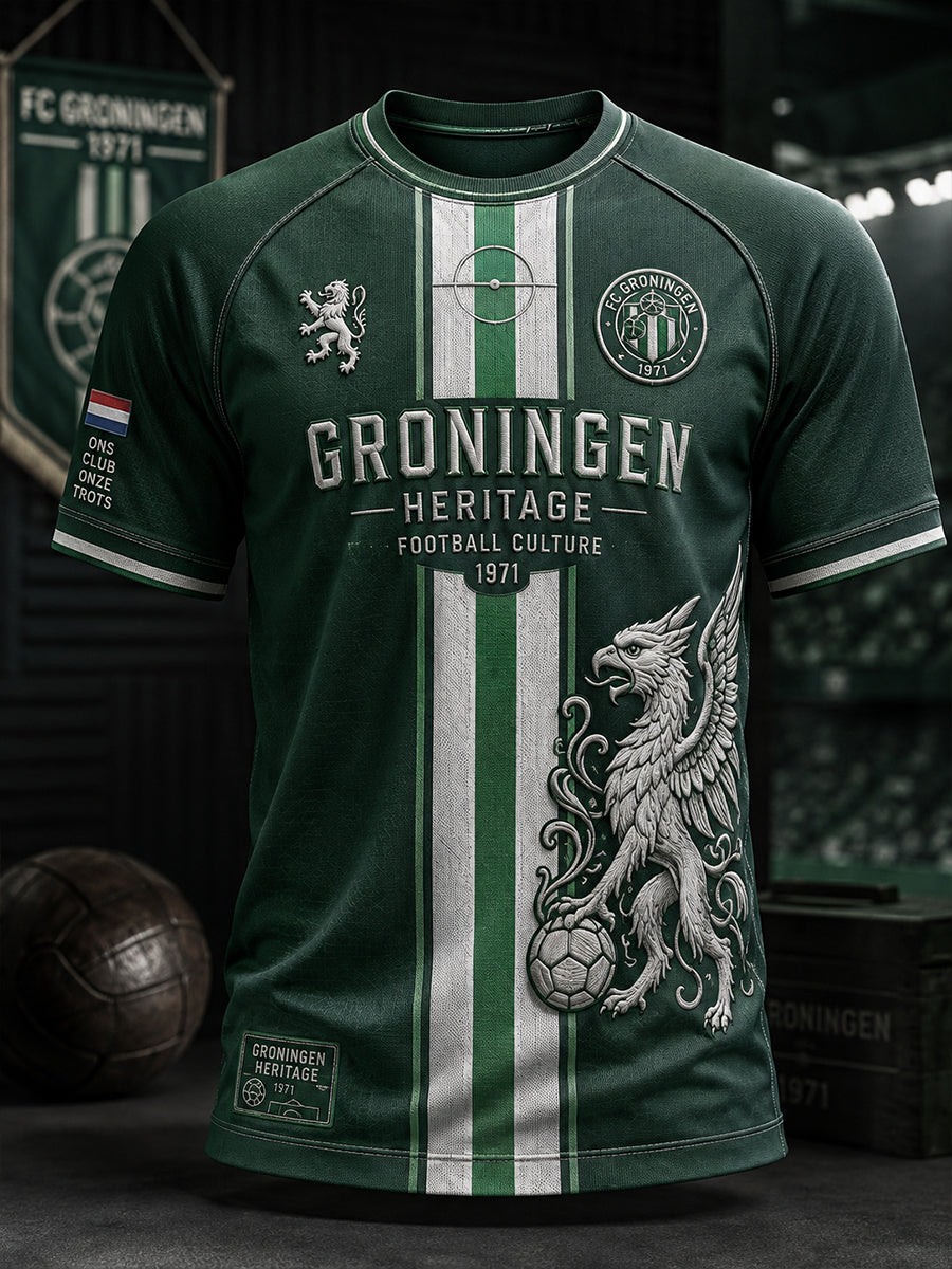 Voetbalshirt voor heren met grafische print en raglanmouwen, korte mouwen