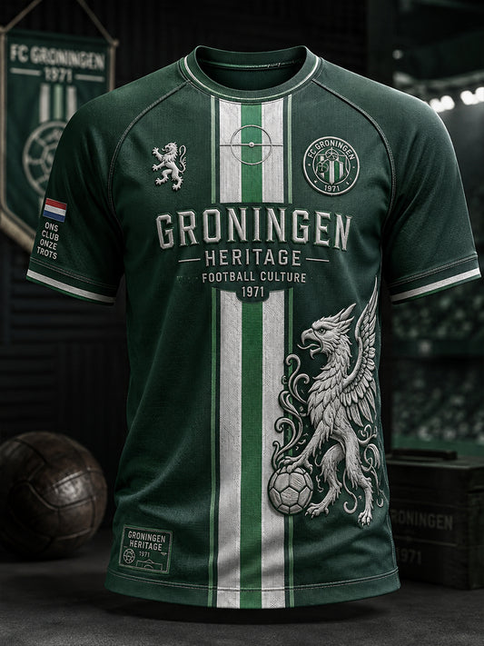 Voetbalshirt voor heren met grafische print en raglanmouwen, korte mouwen