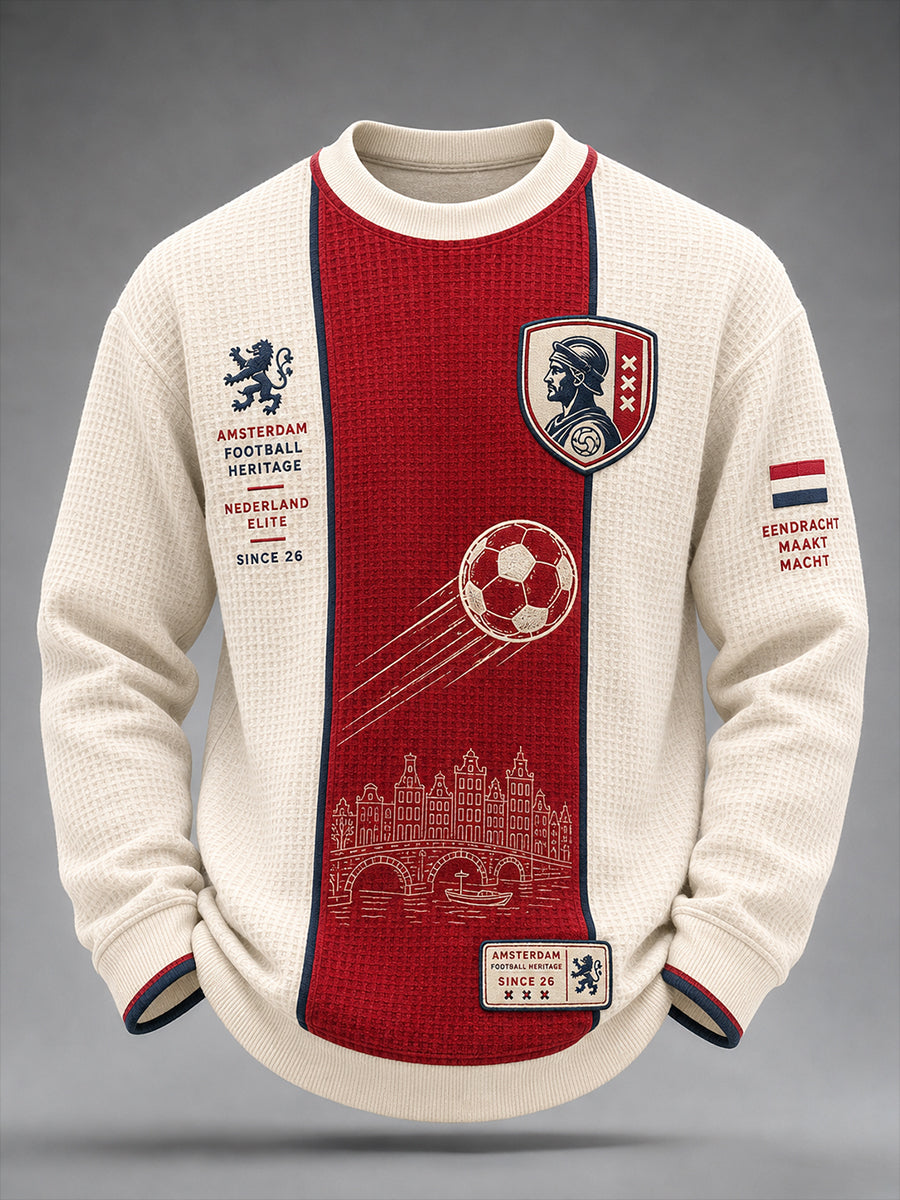 Voetbalclub-t-shirt voor heren met grafisch wafelpatroon en lange mouwen