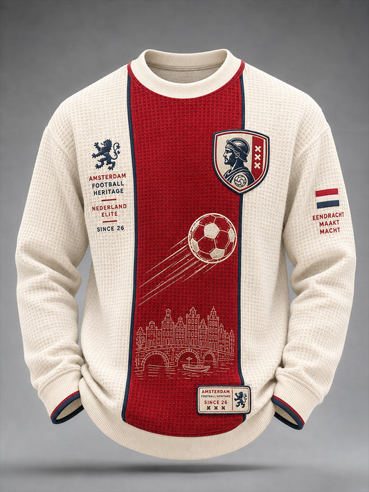 Voetbalclub-t-shirt voor heren met grafisch wafelpatroon en lange mouwen