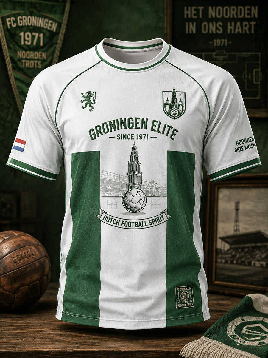Voetbalshirt voor heren met grafische print en raglanmouwen, korte mouwen