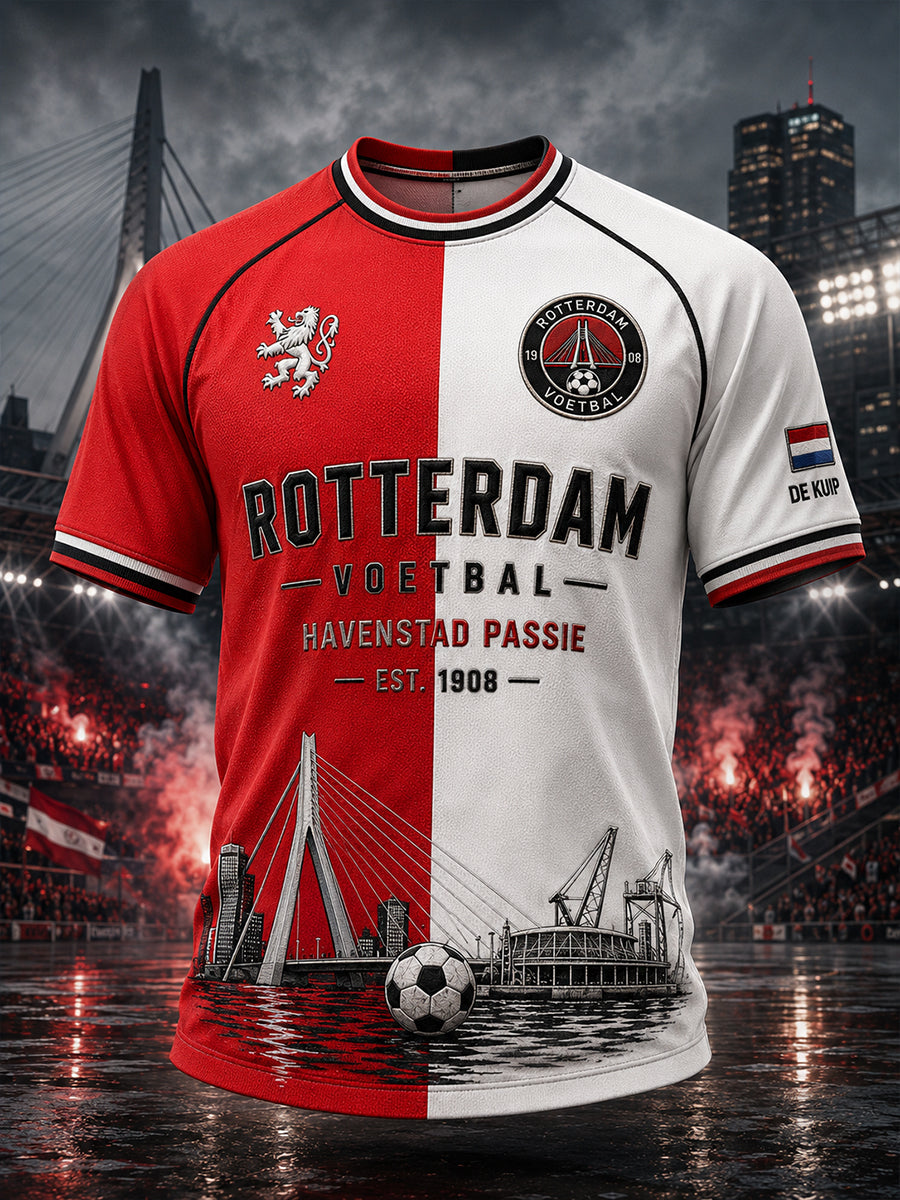 Voetbalshirt voor heren met grafische print en raglanmouwen, korte mouwen
