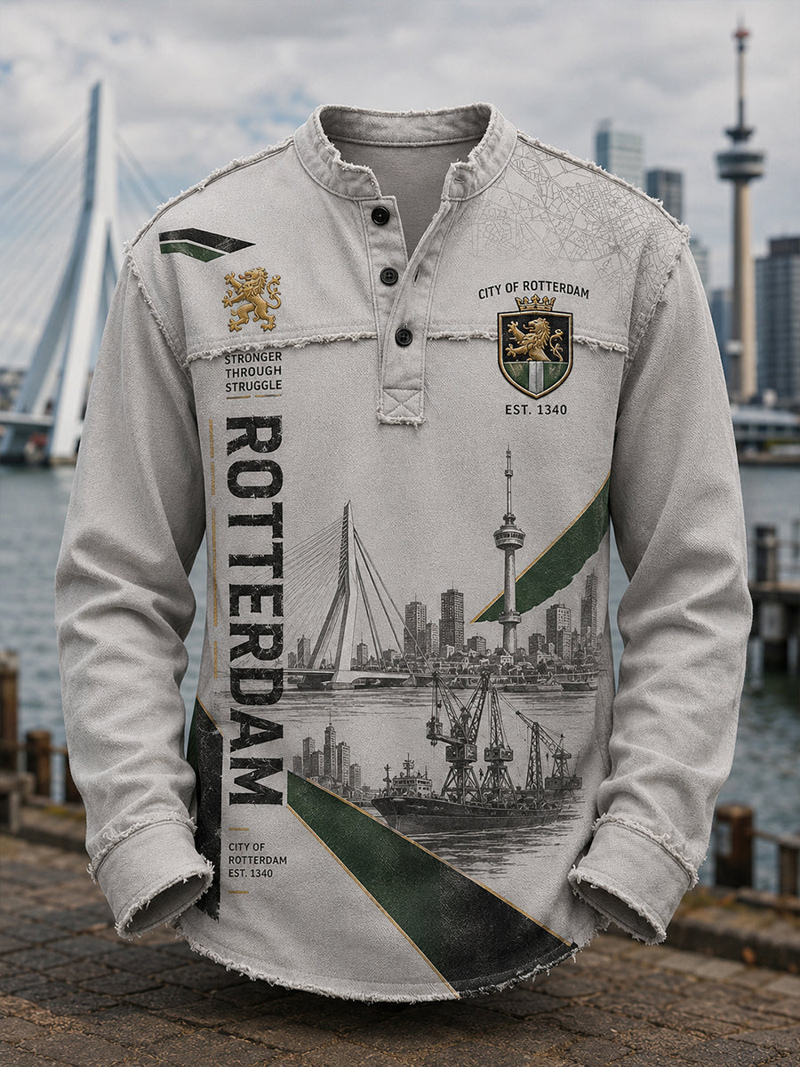 Heren top met lange mouwen en vintage City Souvenir-stijl print