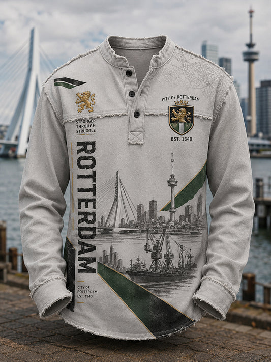 Heren top met lange mouwen en vintage City Souvenir-stijl print