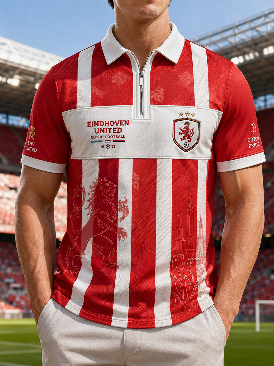 Herenpoloshirt met korte mouwen en rits vooraan, met een op clubs geïnspireerde grafische print