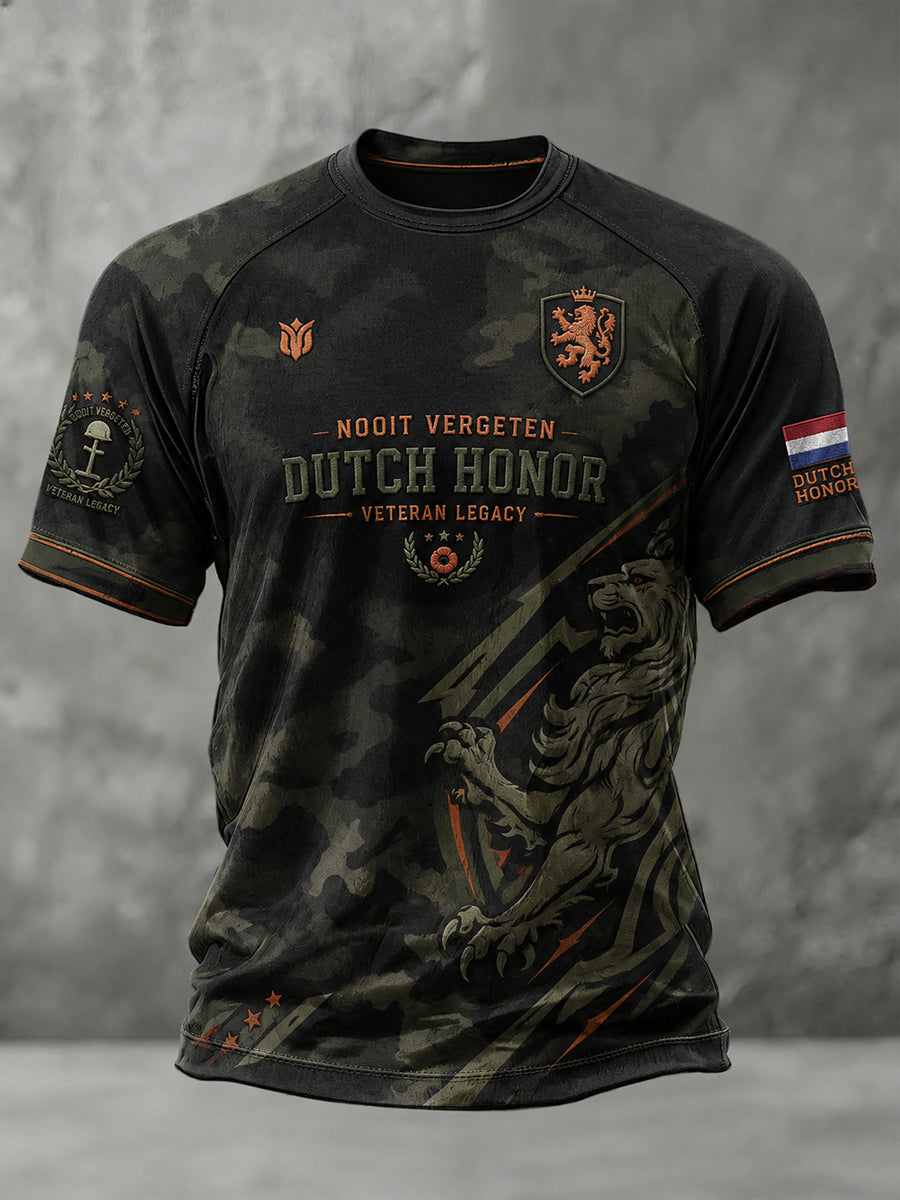 Heren-T-shirt in vintagestijl met raglanmouwen, camouflage en een herdenkingsprint voor veteranen