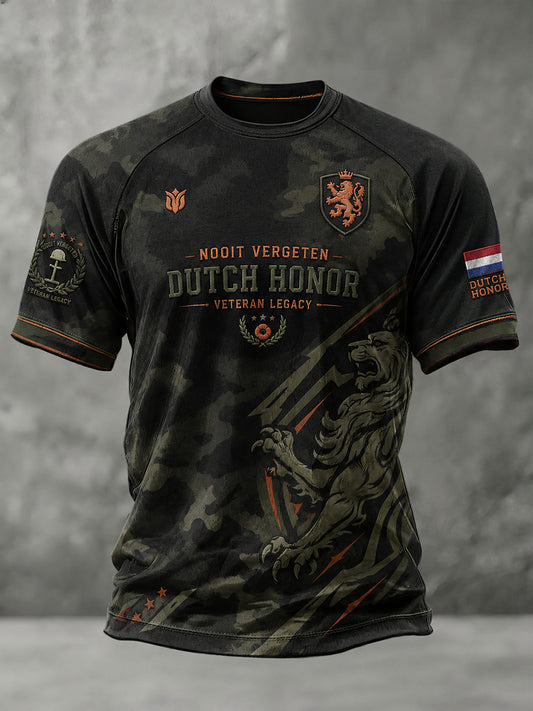 Heren-T-shirt in vintagestijl met raglanmouwen, camouflage en een herdenkingsprint voor veteranen