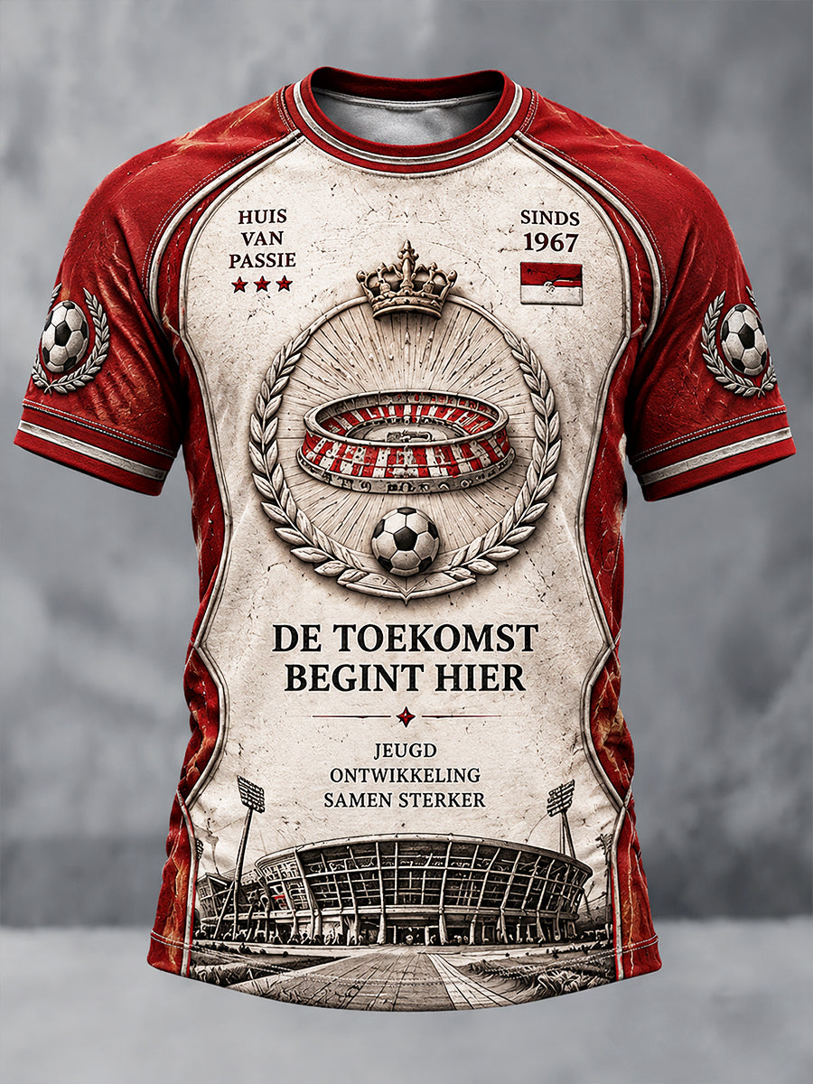 Herenvintage Nederlandse Alkmaar Zaanstreek Voetbal Patchwork Print Casual T-shirt