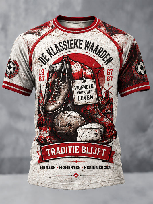 Heren Vintage Nederlandse Alkmaar Zaanstreek Voetbal-Print Casual T-shirt