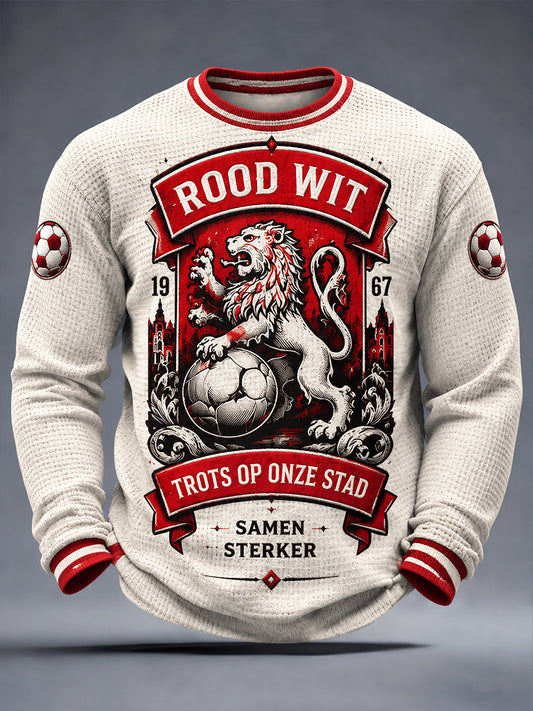 Heren Retro Nederlandse Alkmaar Zaanstreek Voetbalprint Casual T-shirt met lange mouwen