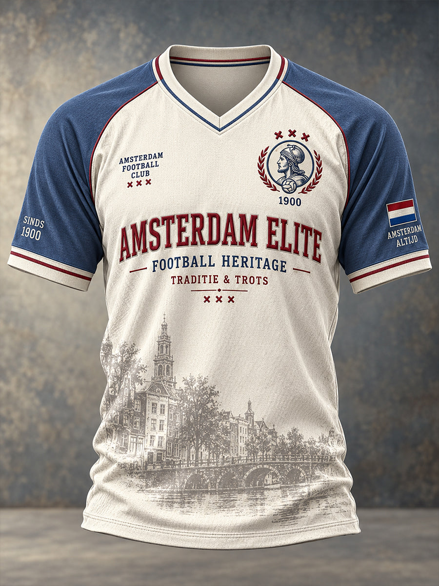 Heren-T-shirt met korte mouwen en raglanmouwen, voorzien van een voetbalprint