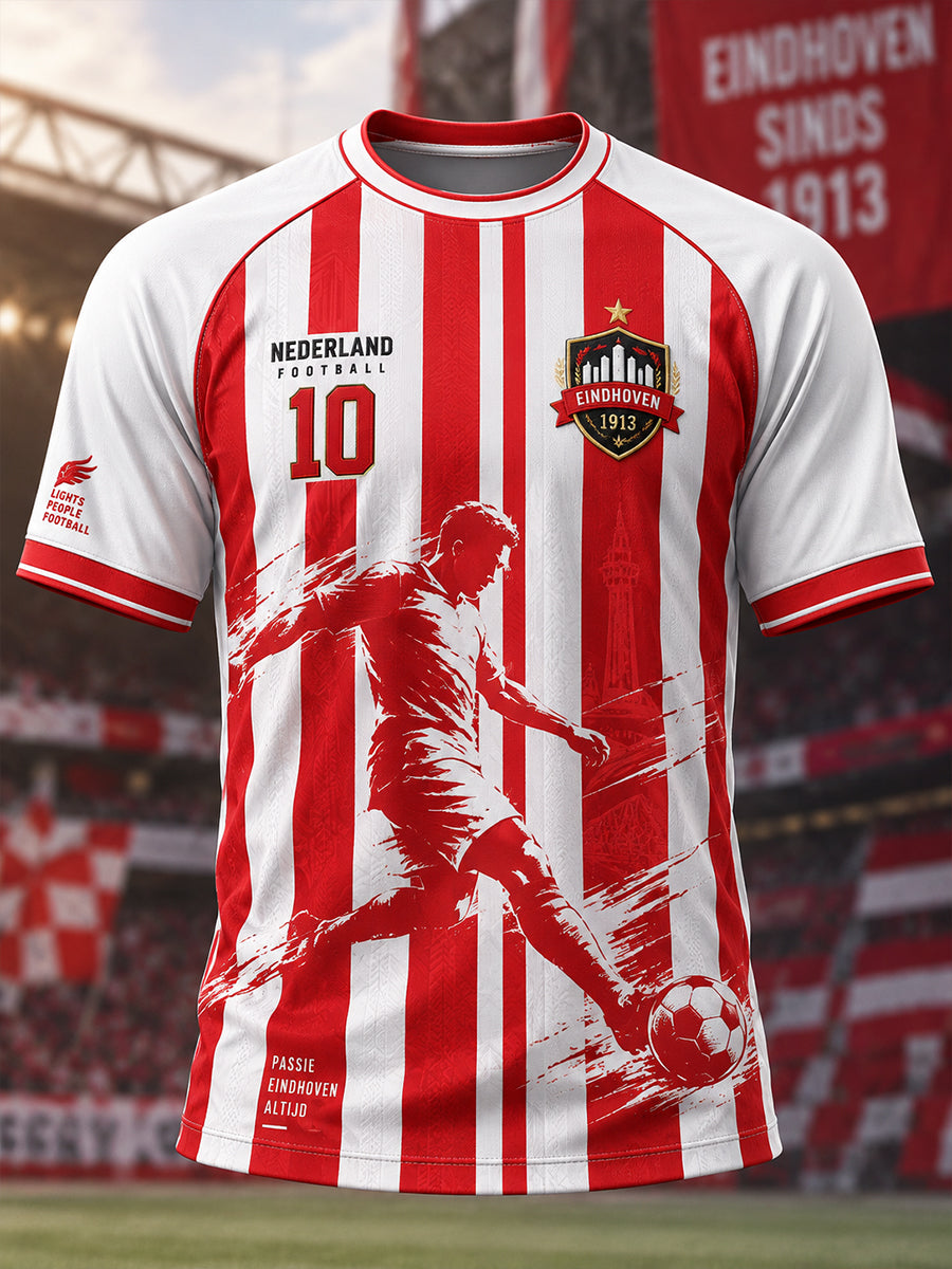 Heren-T-shirt met korte mouwen en raglanmouwen, voorzien van een voetbalprint