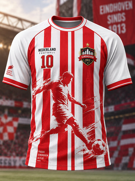 Heren-T-shirt met korte mouwen en raglanmouwen, voorzien van een voetbalprint