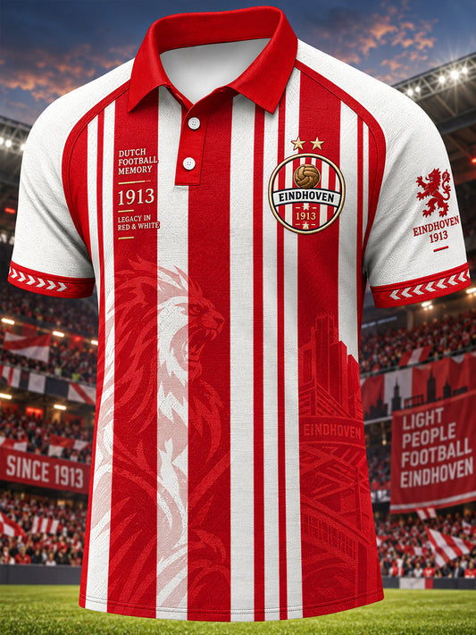 Herenpoloshirt met korte mouwen en voetbalprint