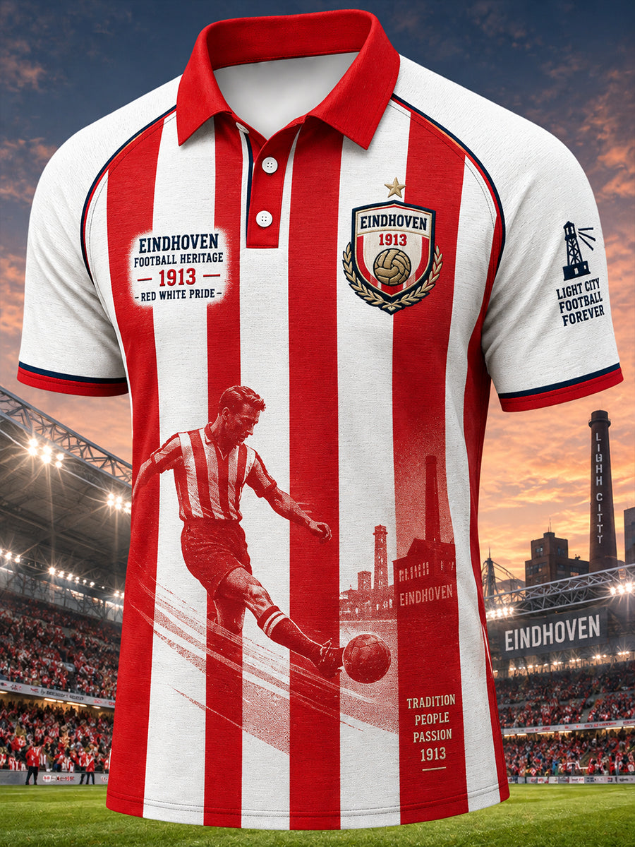 Herenpoloshirt met korte mouwen en voetbalprint